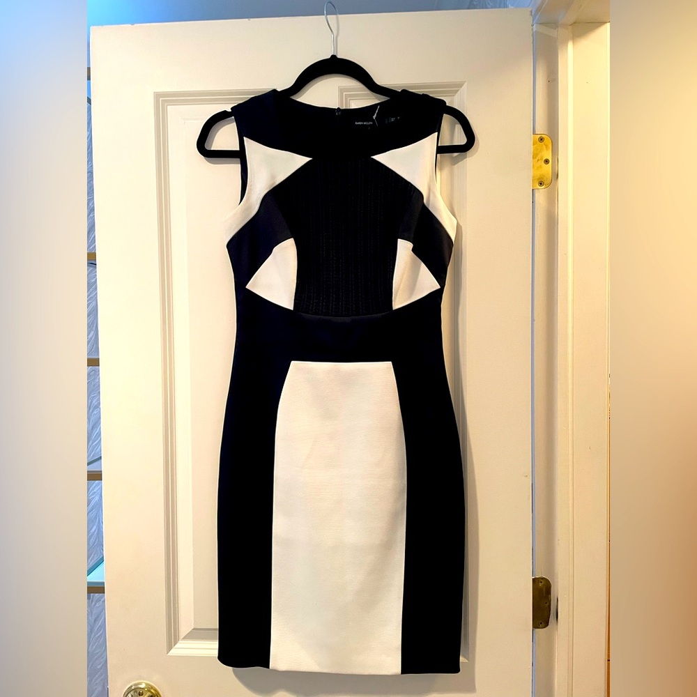Karen Millen geometric black & white panel dress